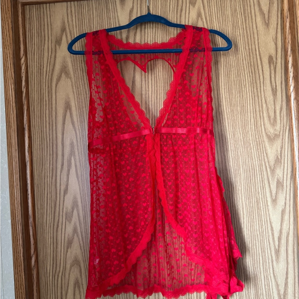 Scarlet Lace Chemise and Thong with Sheer Panels
